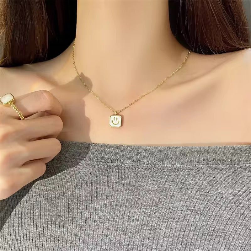Gold Plated Square Smiley Face Necklace - Image 3