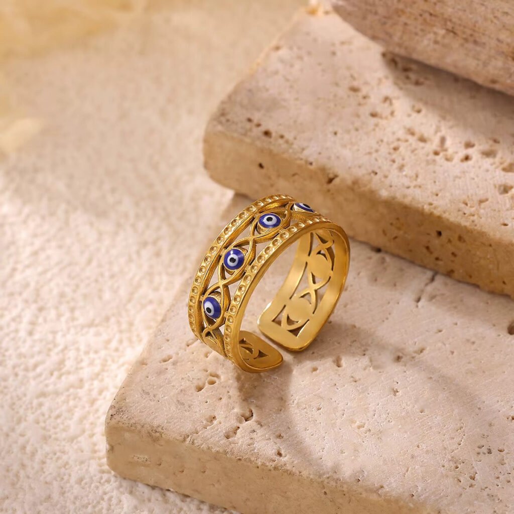 Amulet Blue Evil Eye Adjustable Ring