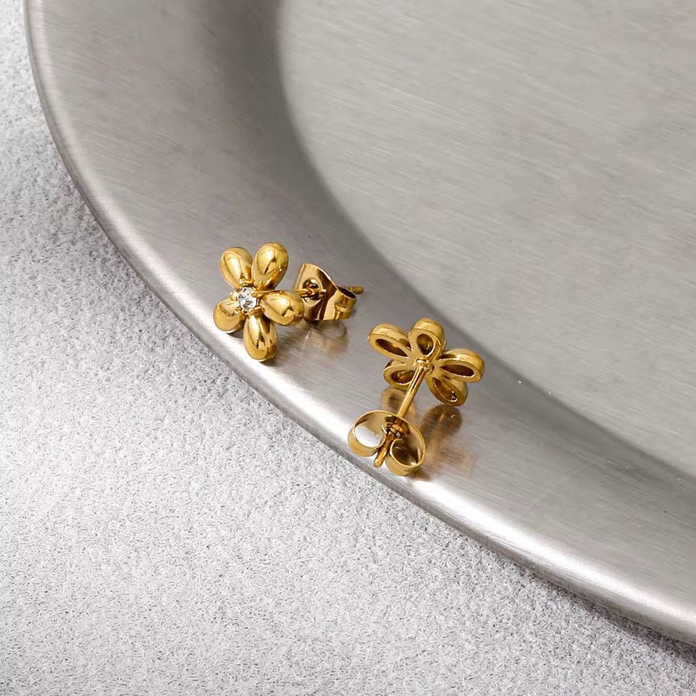 Dainty Blossom Crystal Stud Earrings - Image 2