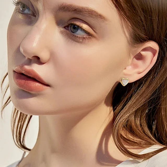 Gold Plated Minimal Heart Shaped Stud Earrings - Image 2