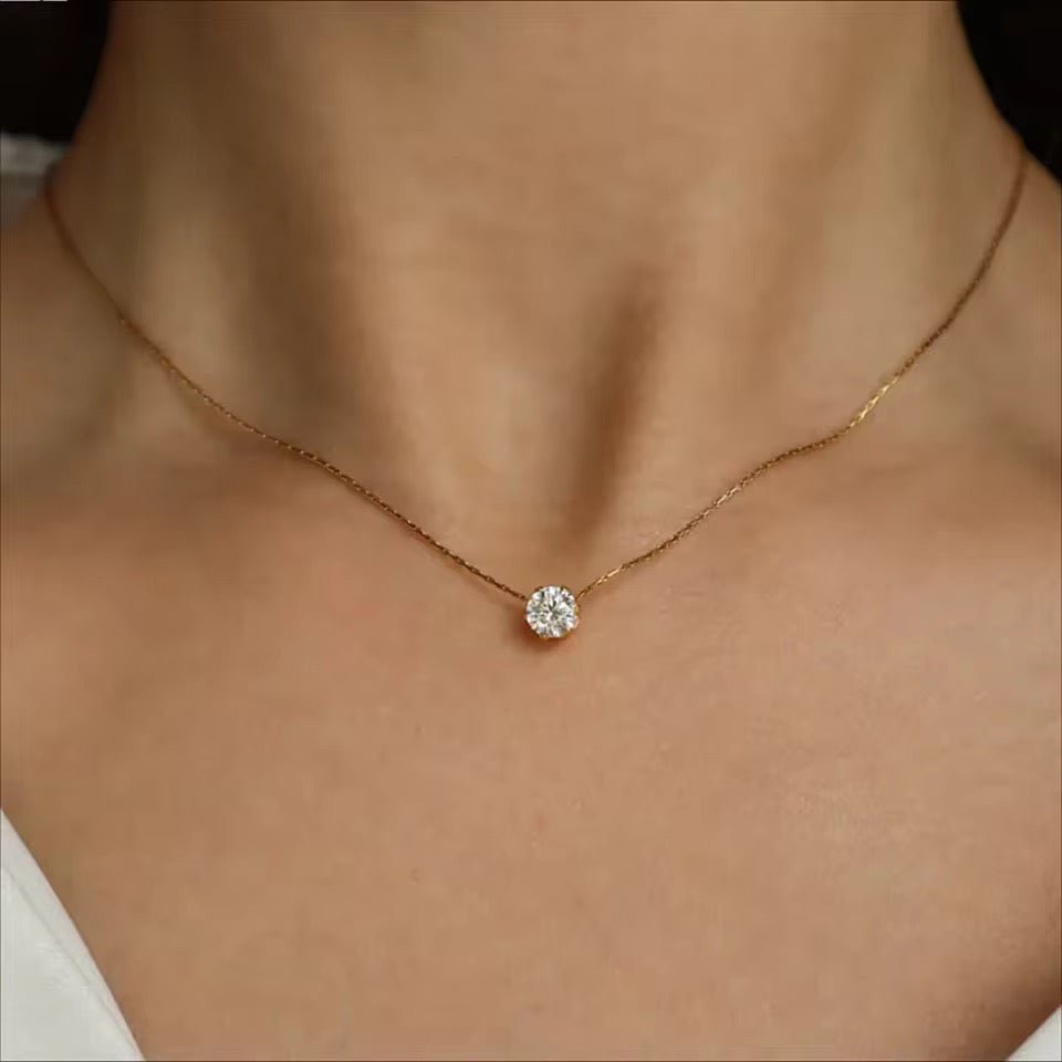 Minimal Crystal-Studded Gold Plated Necklace - Image 3