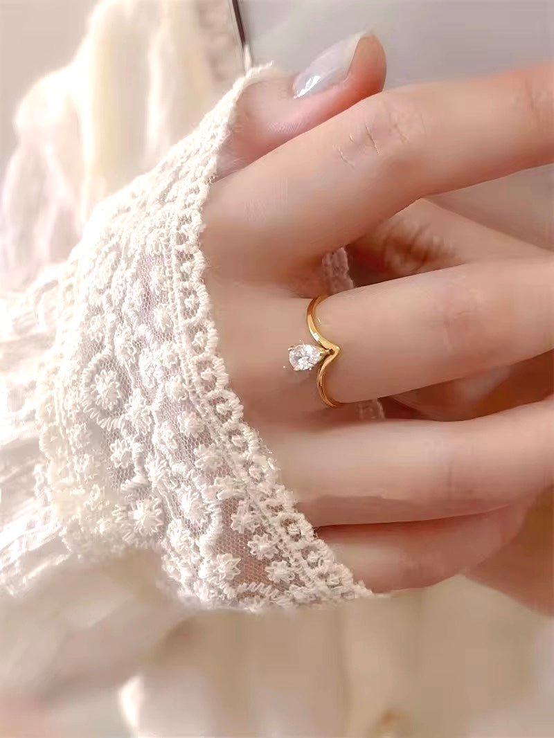 Teardrop Crystal Gold Plated Ring - Image 4