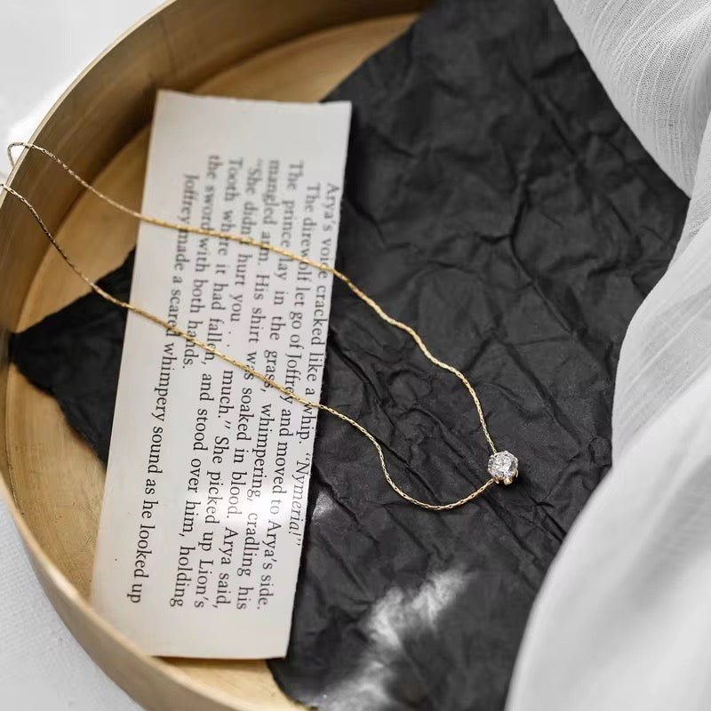 Minimal Crystal-Studded Gold Plated Necklace - Image 2