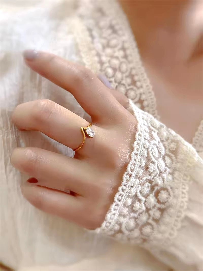 Teardrop Crystal Gold Plated Ring - Image 2