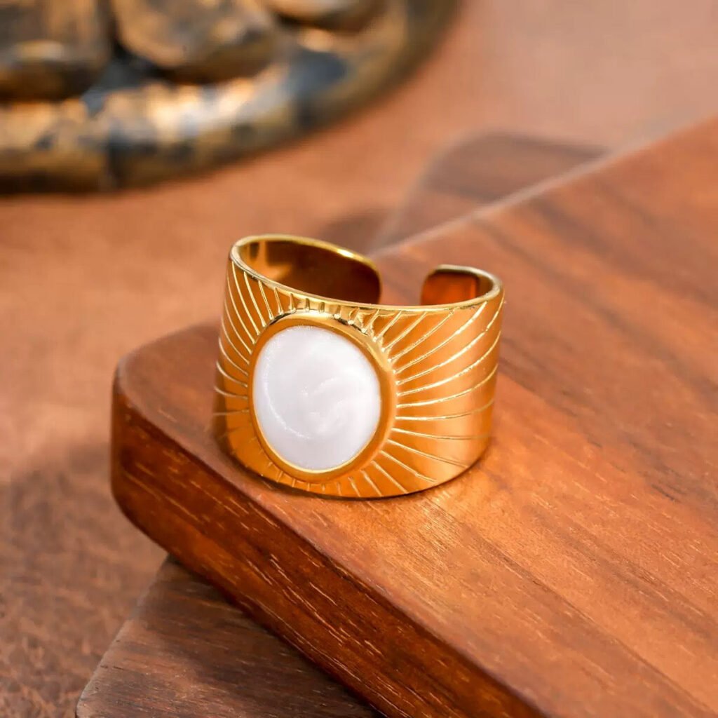 Gold Plated Sunburst Pearl Signet Ring