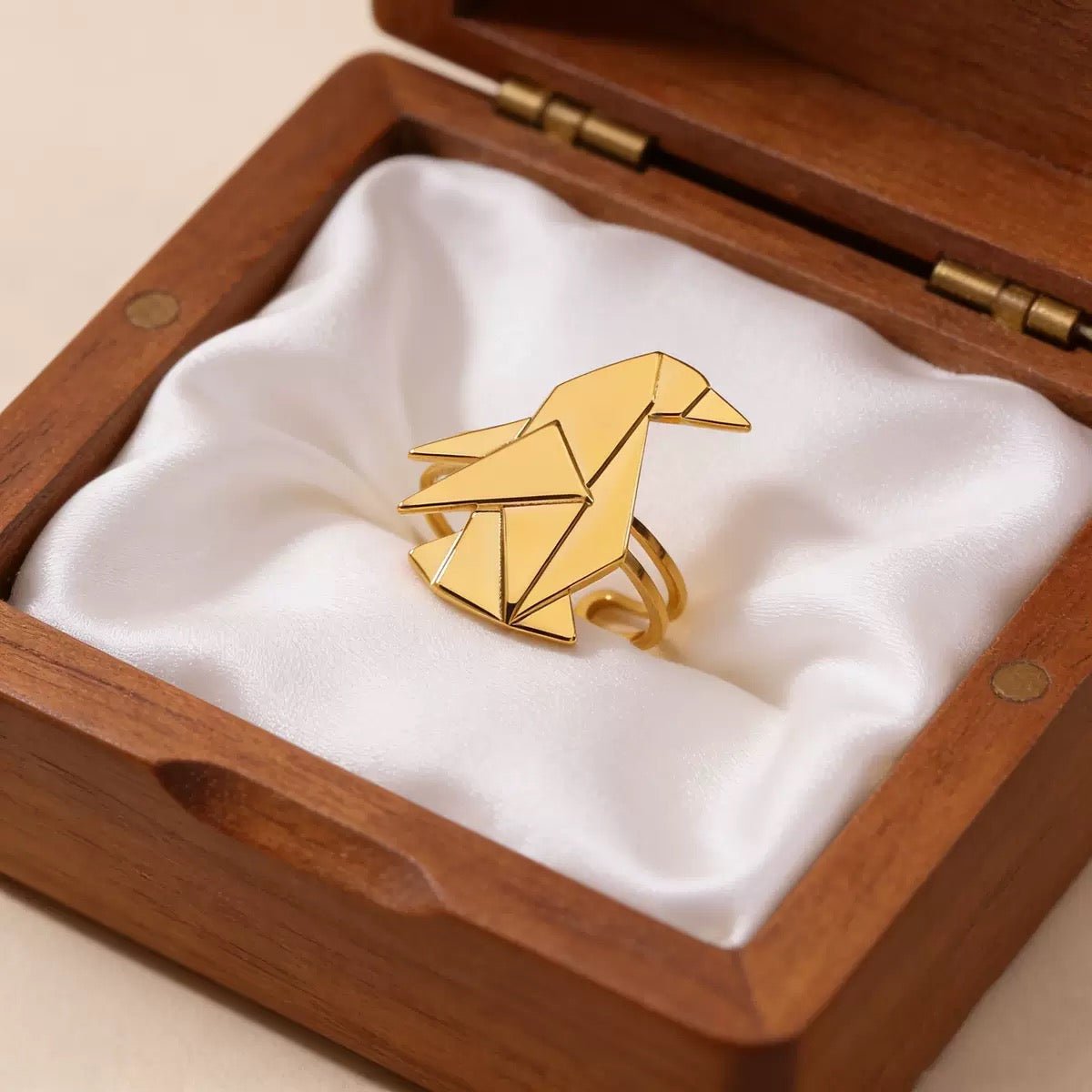 18K Gold Plated Origami Penguin Adjustable Ring - Image 2