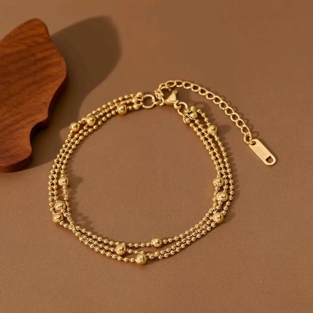 Golden Beaded Layered Chain Bracelet