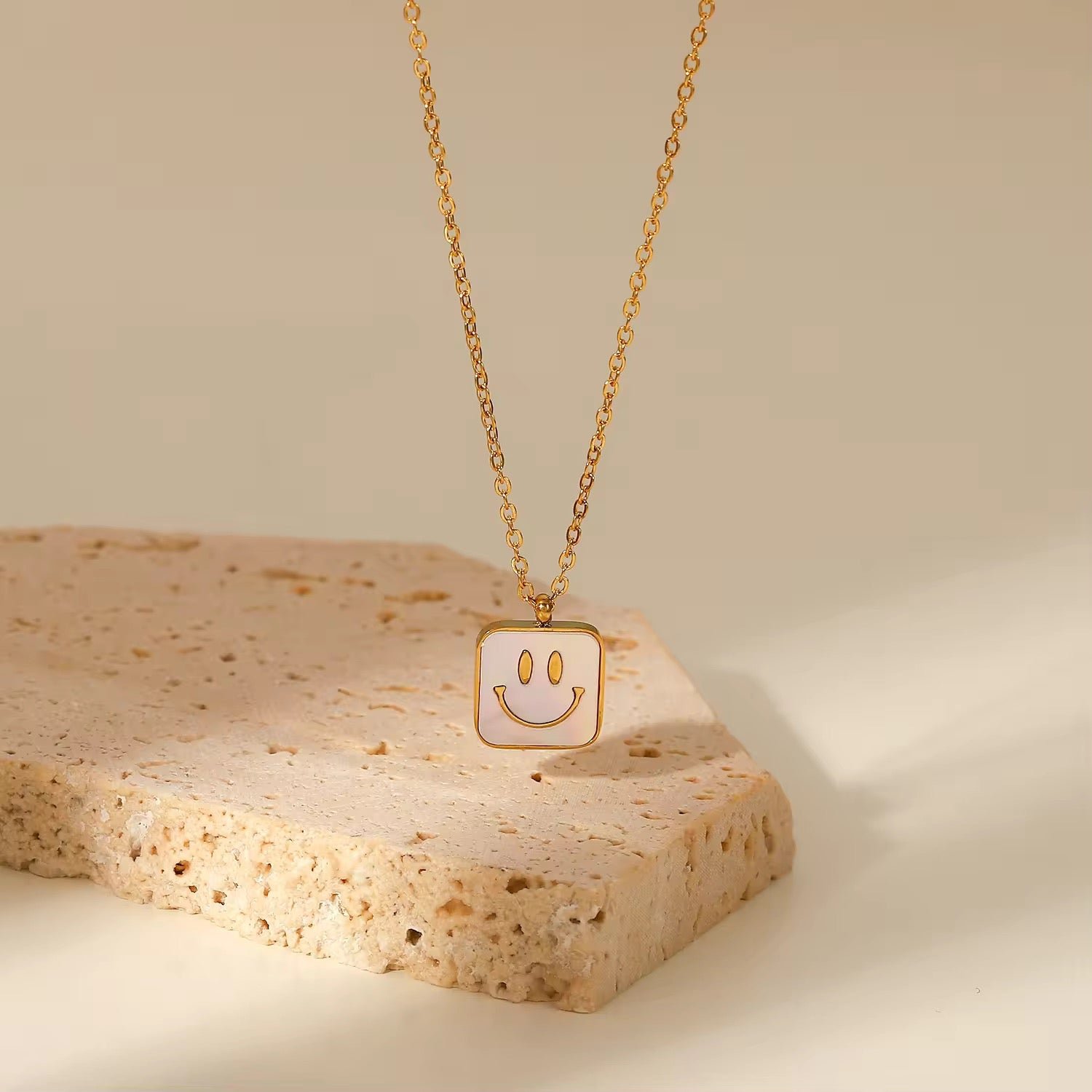 Gold Plated Square Smiley Face Necklace - Image 2