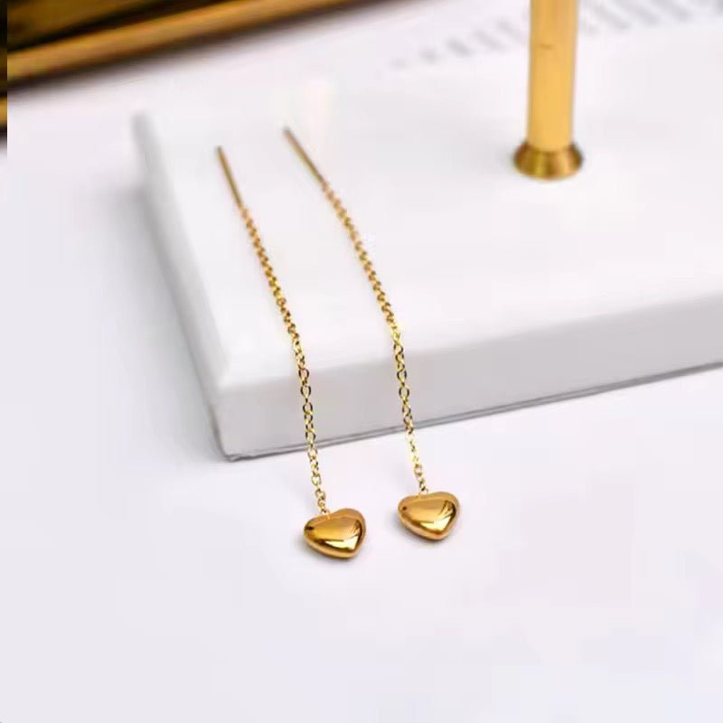 Minimal Dainty Heart Shaped Long Hoop Earrings - Image 5