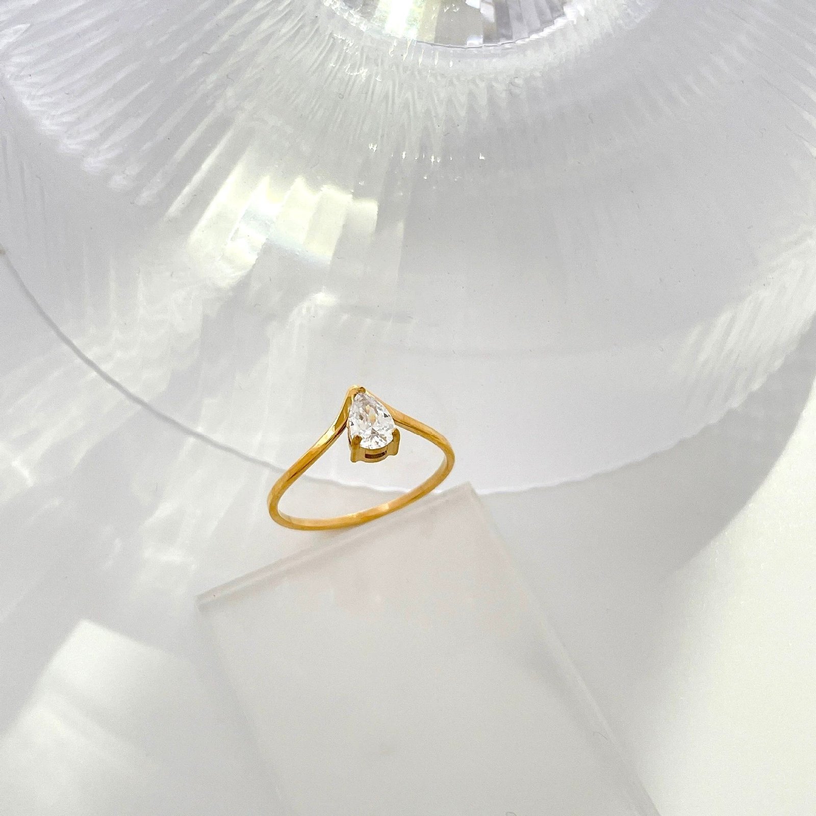 Teardrop Crystal Gold Plated Ring - Image 3