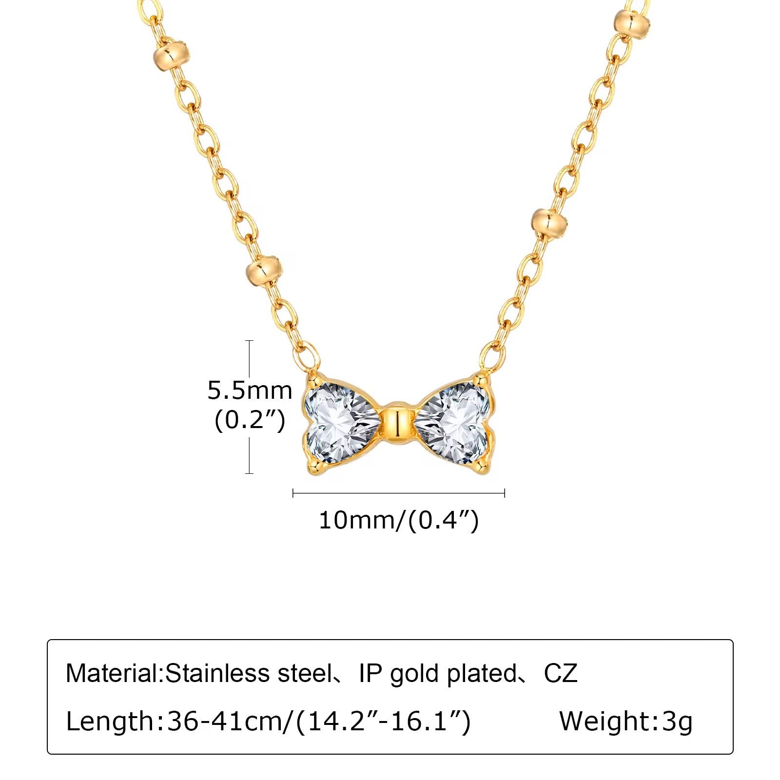 18K Gold Plated Bow & Bead Station Necklace - Image 4