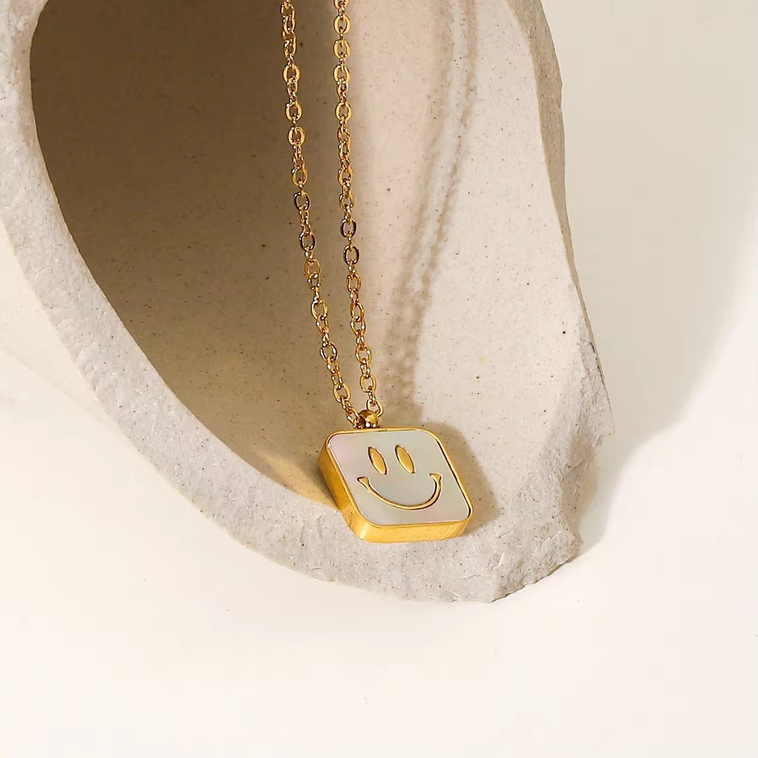 Gold Plated Square Smiley Face Necklace - Image 4