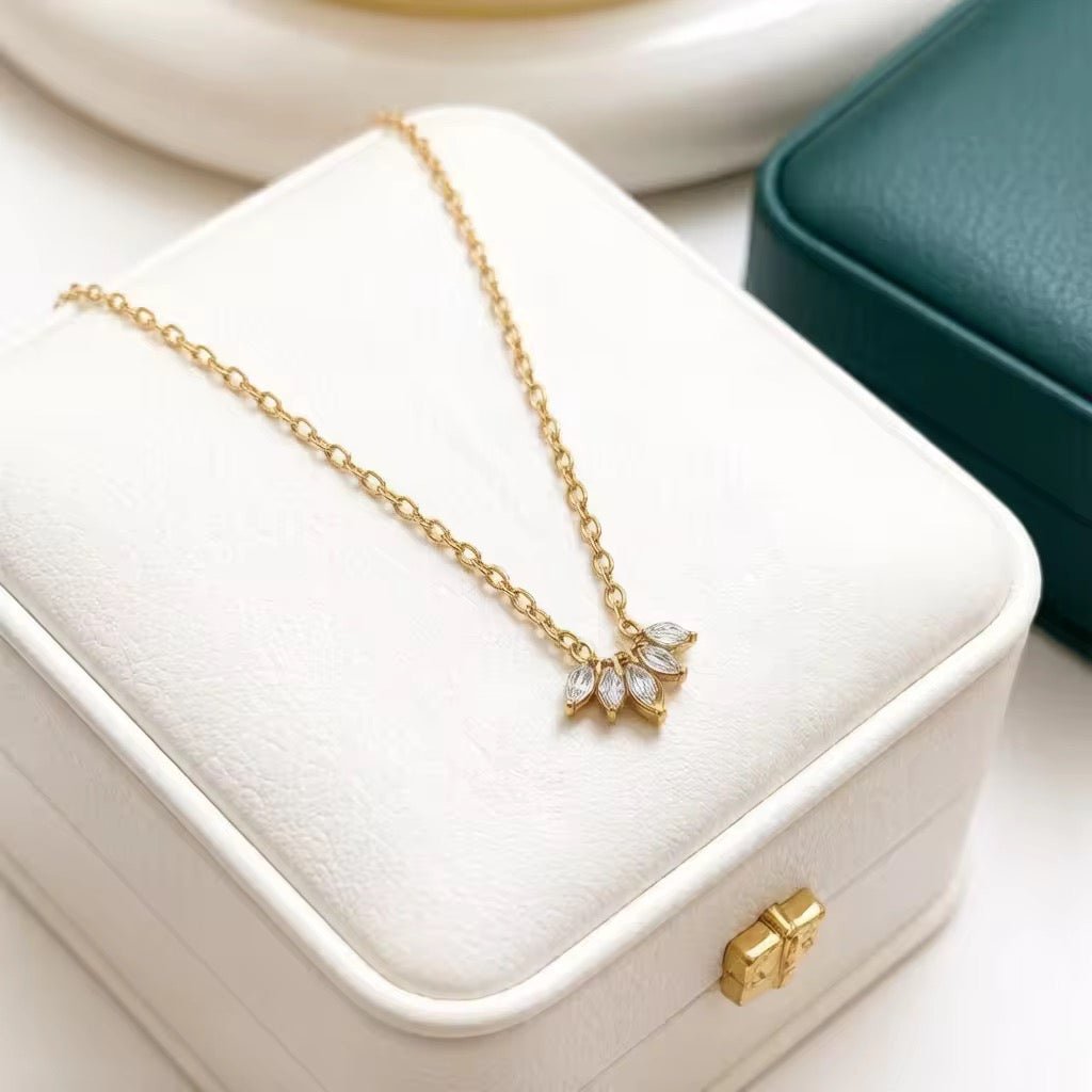 Gold-Tone Marquise Crystal Cluster Necklace - Image 2