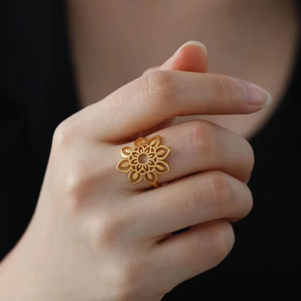 Gold Plated Mandala Bloom Adjustable Ring