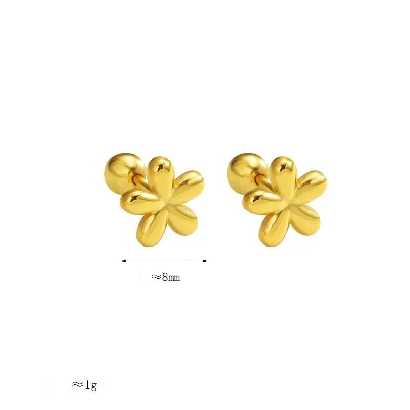 Gleaming Five-Petal Flower Gold Stud Earrings - Image 5