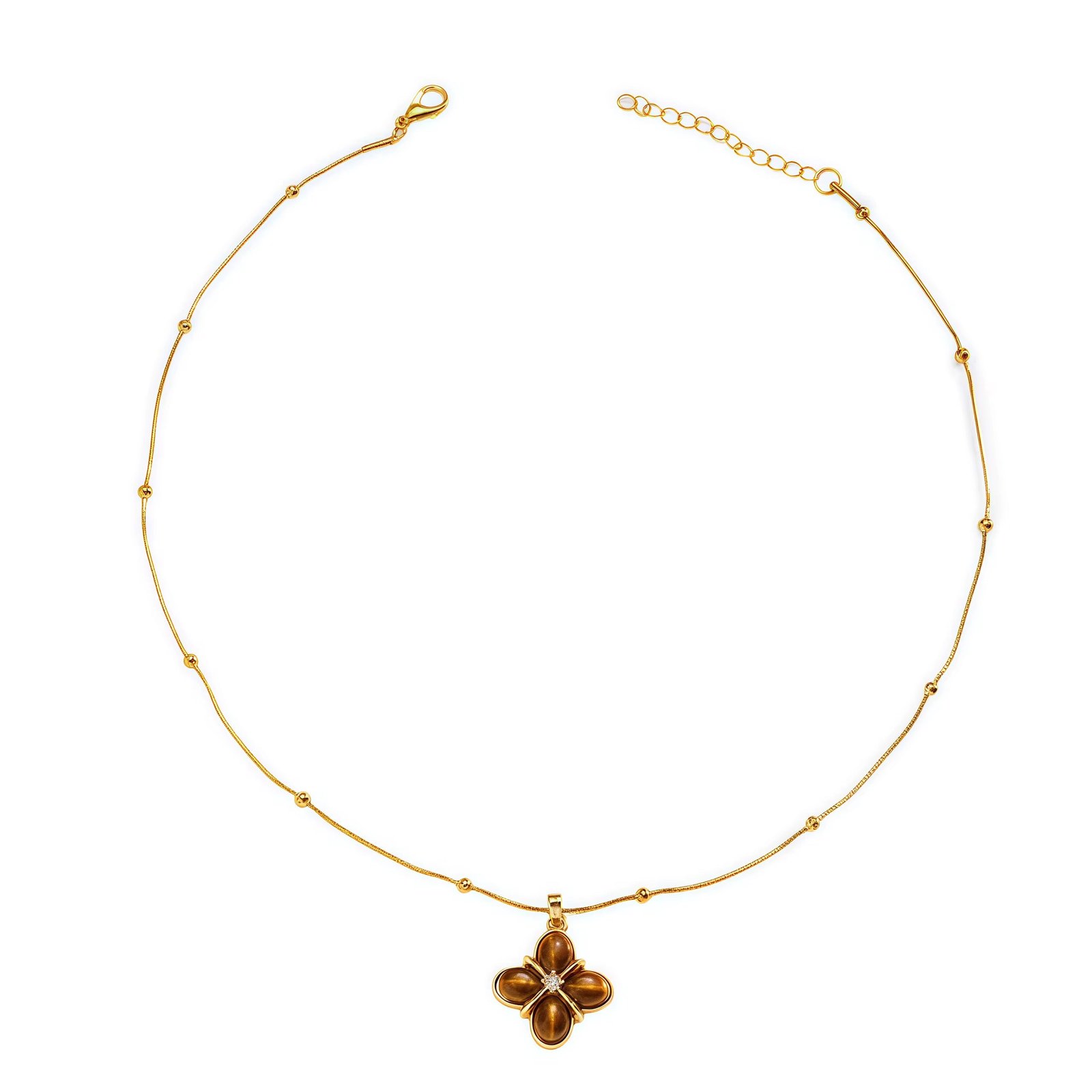 Gold Tone Brown Flower Pendant Necklace - Image 5