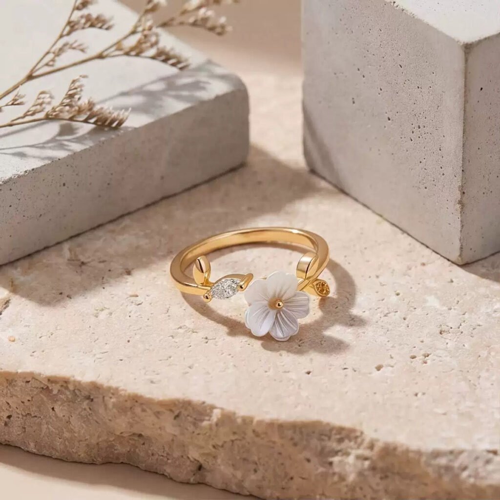 White Blossom Marquise Adjustable Bypass Ring