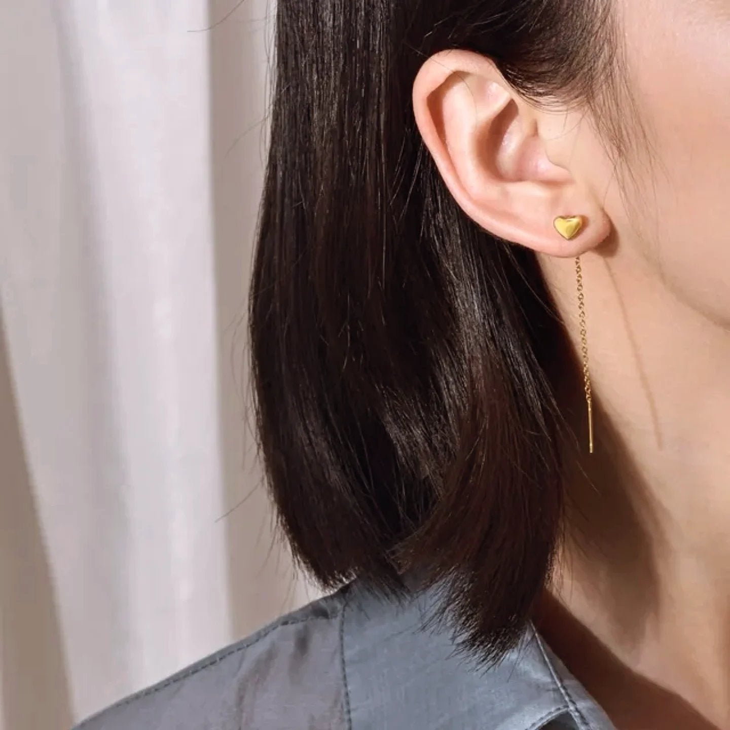 Minimal Dainty Heart Shaped Long Hoop Earrings - Image 2