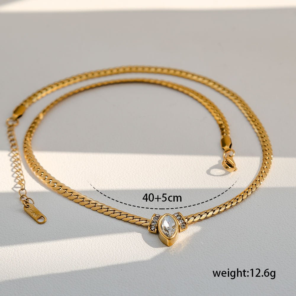 Gold-Tone Crystal Center Herringbone Necklace
