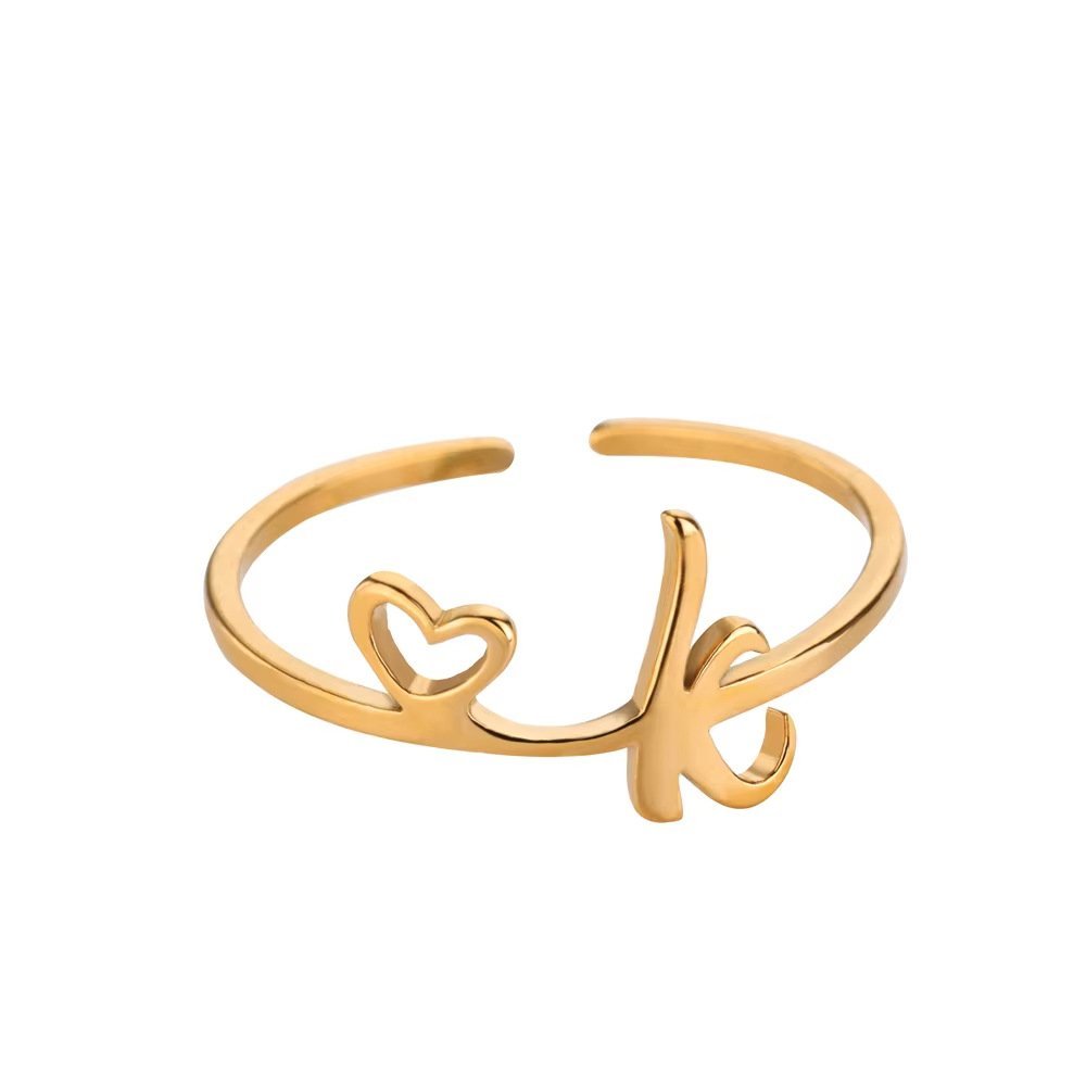 Minimal Gold Plated Initial Letter Adjustable Ring - Image 14