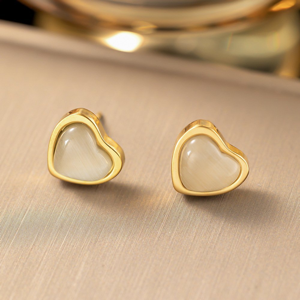 Gold Plated Minimal Heart Shaped Stud Earrings - Image 3