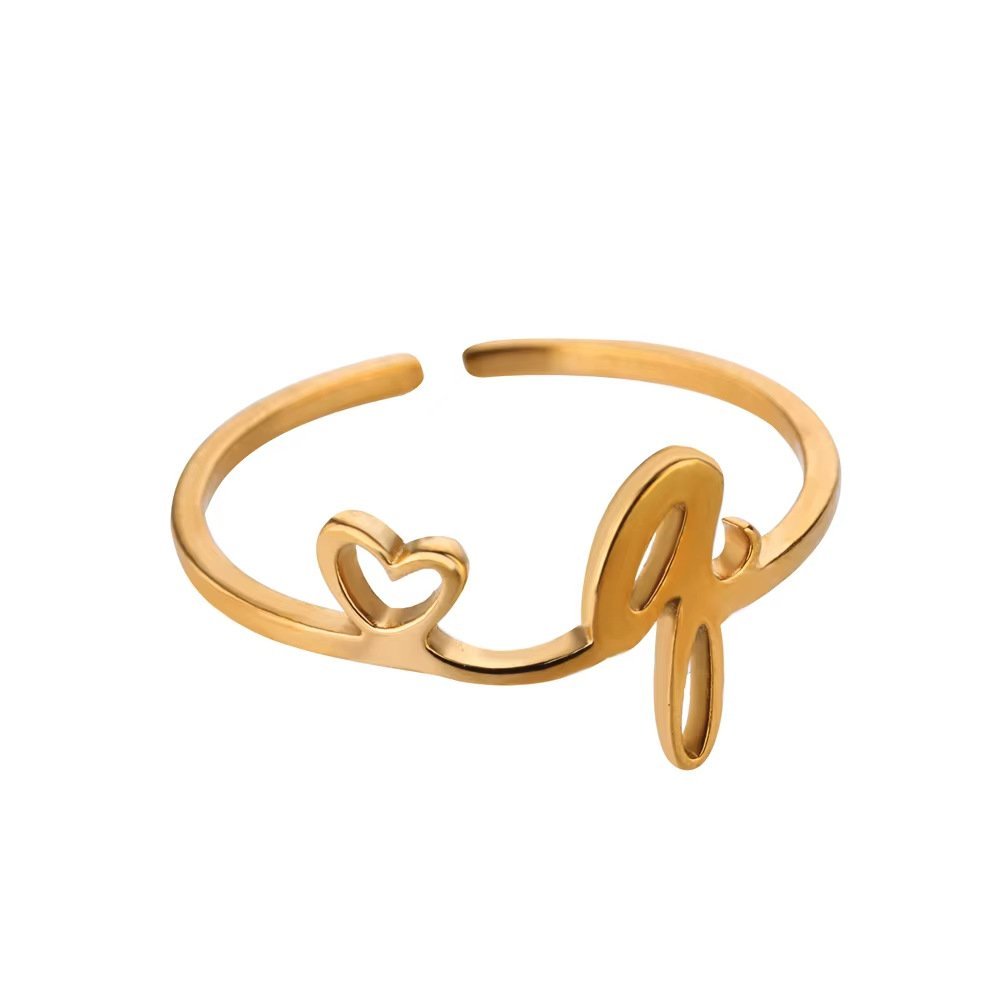 Minimal Gold Plated Initial Letter Adjustable Ring - Image 20