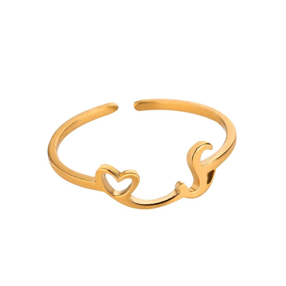 Minimal Gold Plated Initial Letter Adjustable Ring - Image 22