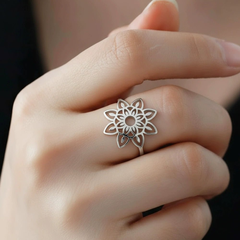 Bloom Mandala Stainless Steel Adjustable Ring