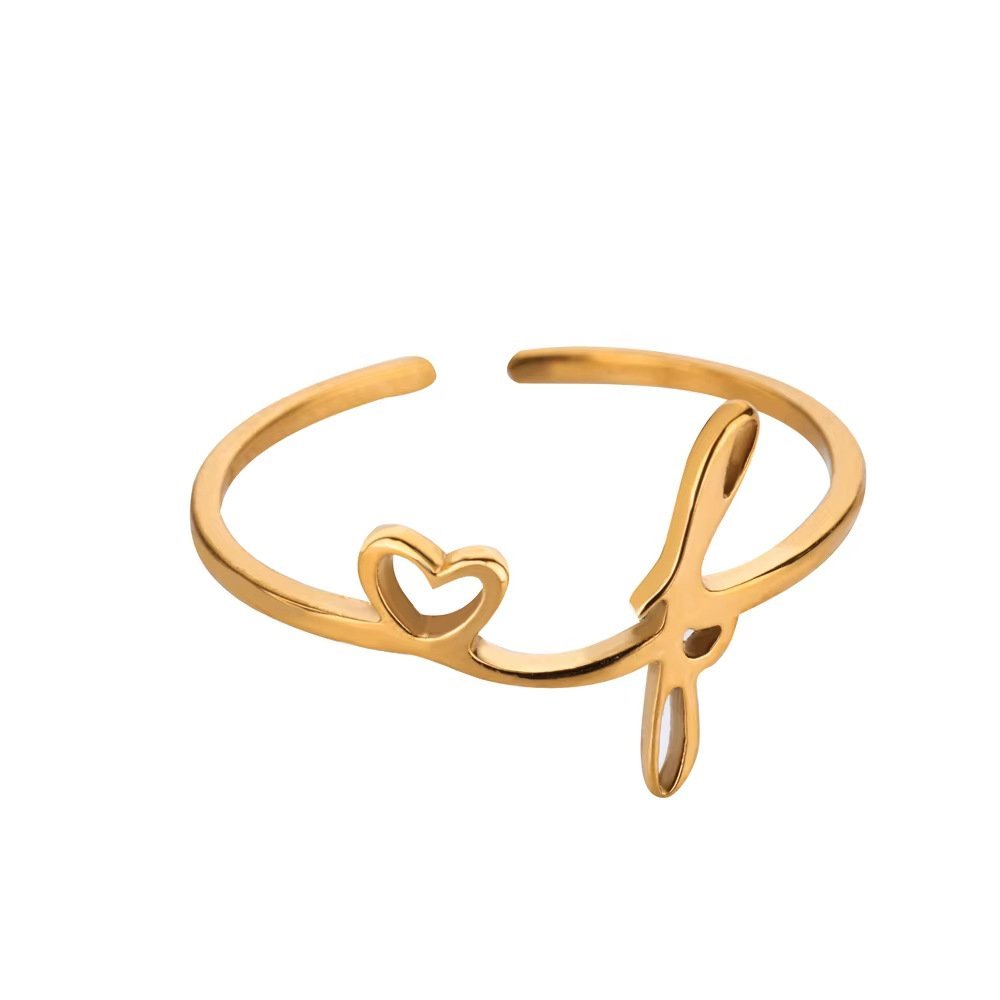 Minimal Gold Plated Initial Letter Adjustable Ring - Image 9