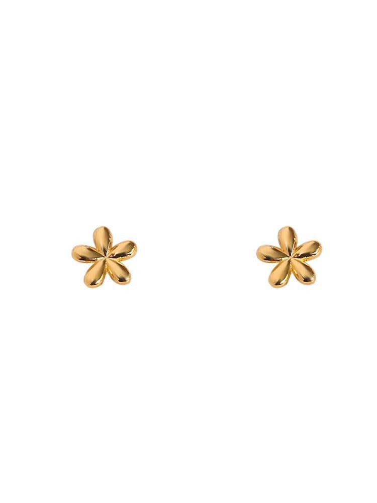 Gleaming Five-Petal Flower Gold Stud Earrings - Image 6