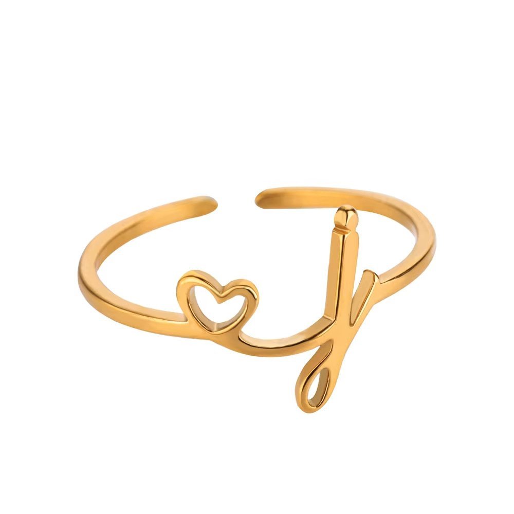 Minimal Gold Plated Initial Letter Adjustable Ring - Image 13