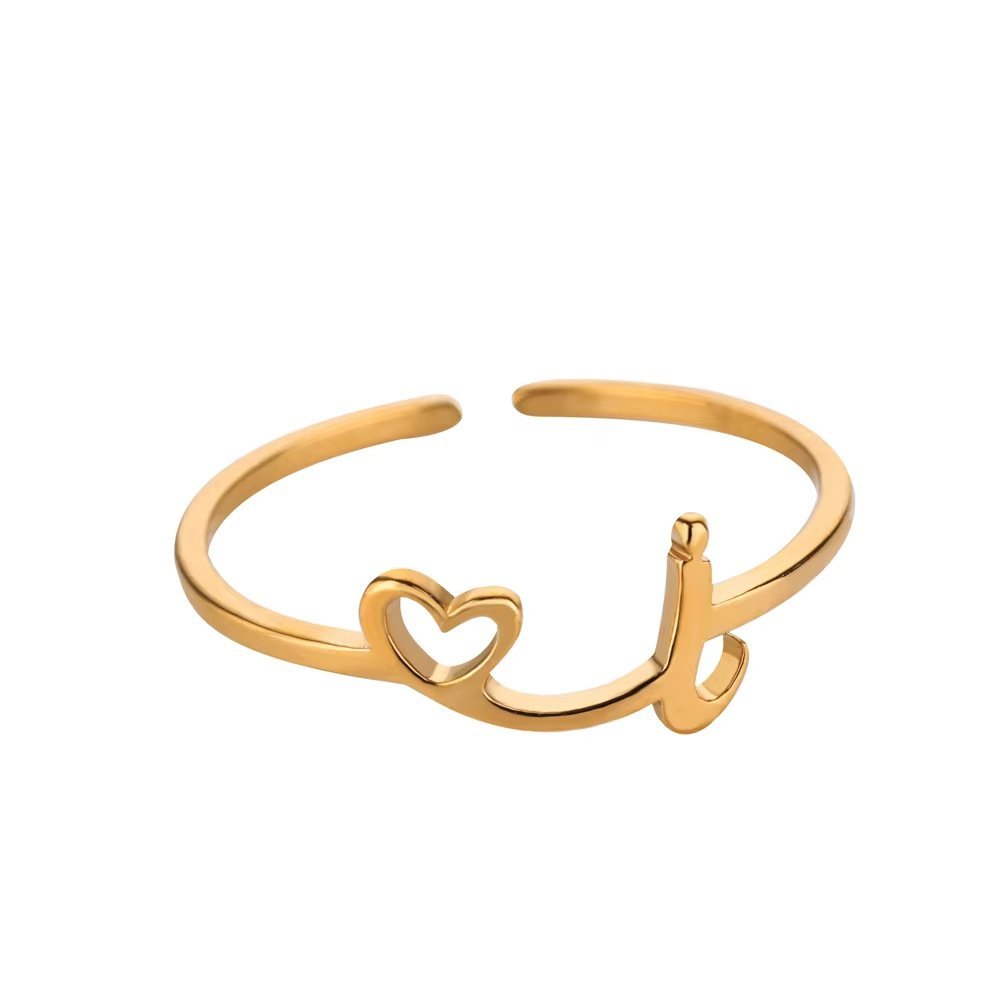 Minimal Gold Plated Initial Letter Adjustable Ring - Image 12