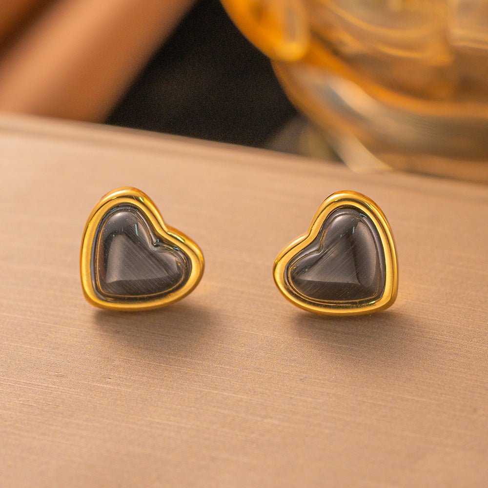 Gold-Tone Smoky Heart Stud Earrings