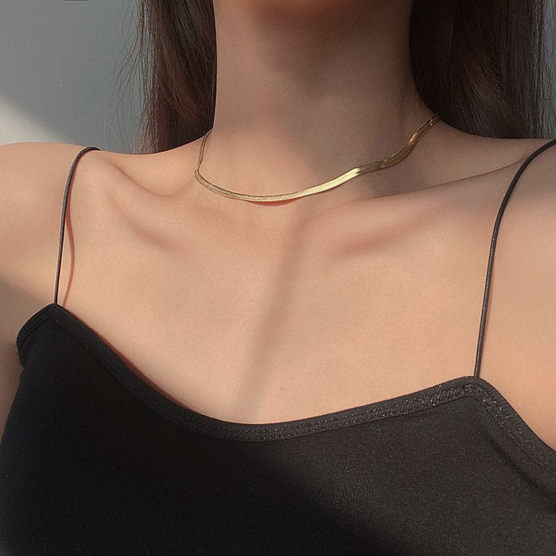 Classic Gold Plated Herringbone Necklace - Image 4