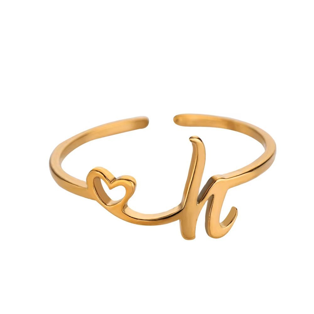 Minimal Gold Plated Initial Letter Adjustable Ring - Image 11