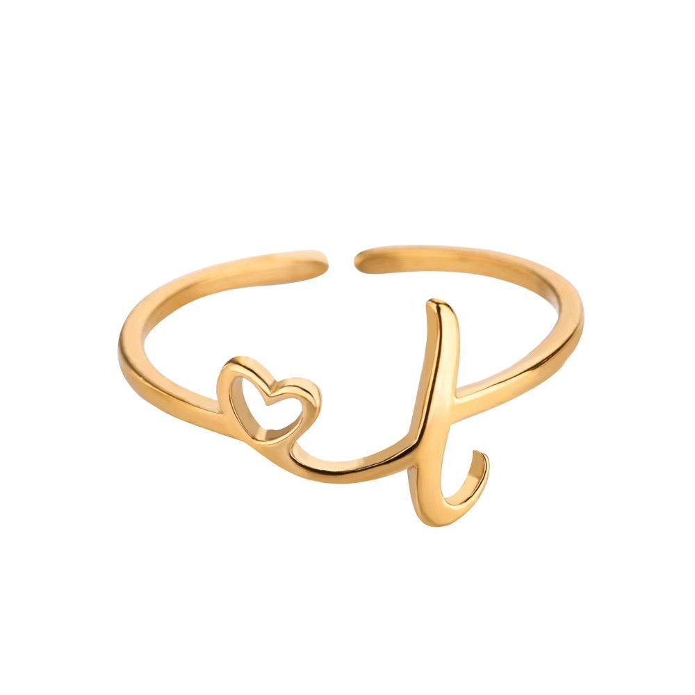 Minimal Gold Plated Initial Letter Adjustable Ring - Image 15
