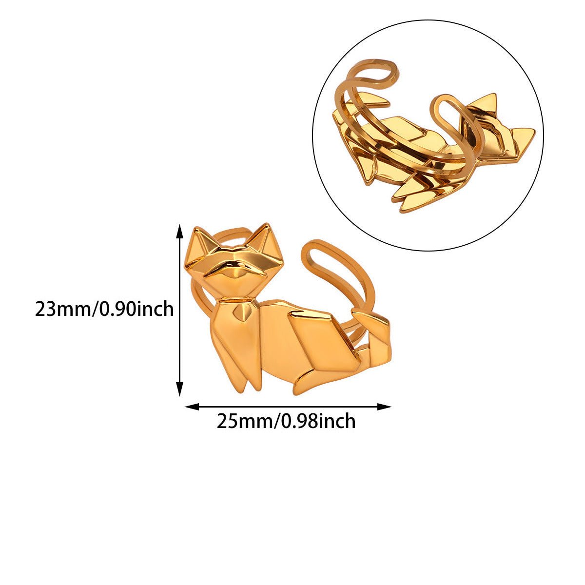 18K Gold Plated Origami Fox Adjustable Ring - Image 2