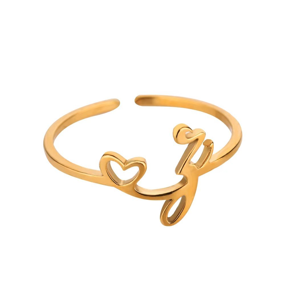 Minimal Gold Plated Initial Letter Adjustable Ring - Image 29