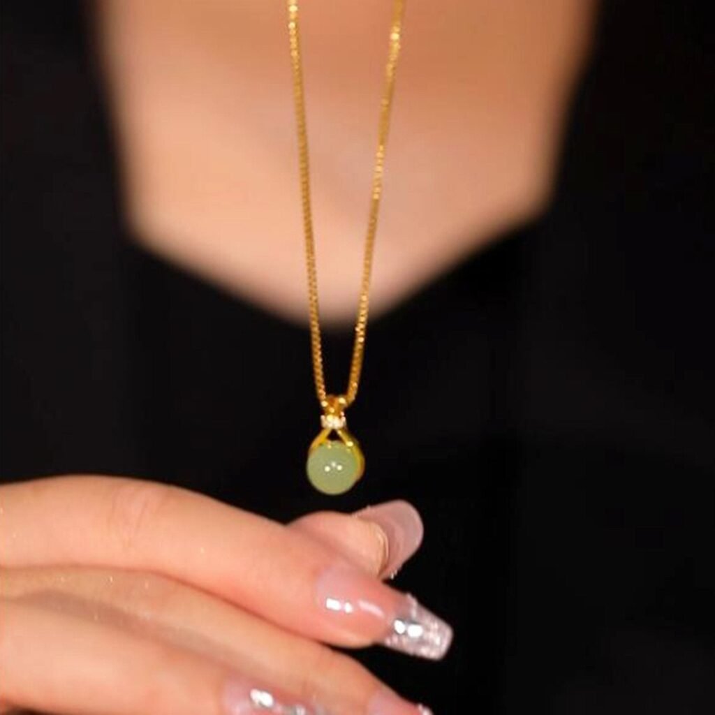 Vintage Gold Plated Green Stone Necklace