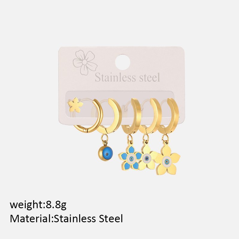 Set of 6 Assorted Gold Plated Earrings with Evil Eye Charms - Image 3