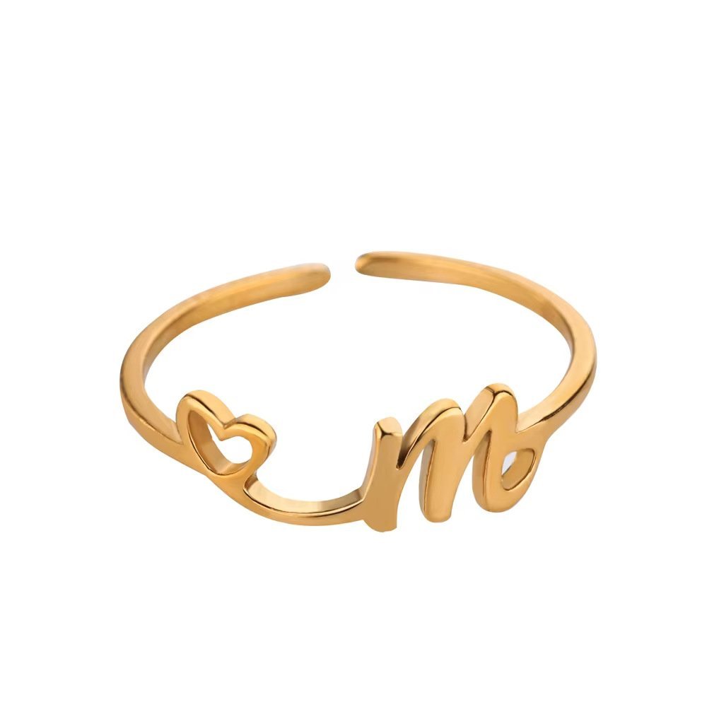 Minimal Gold Plated Initial Letter Adjustable Ring - Image 16