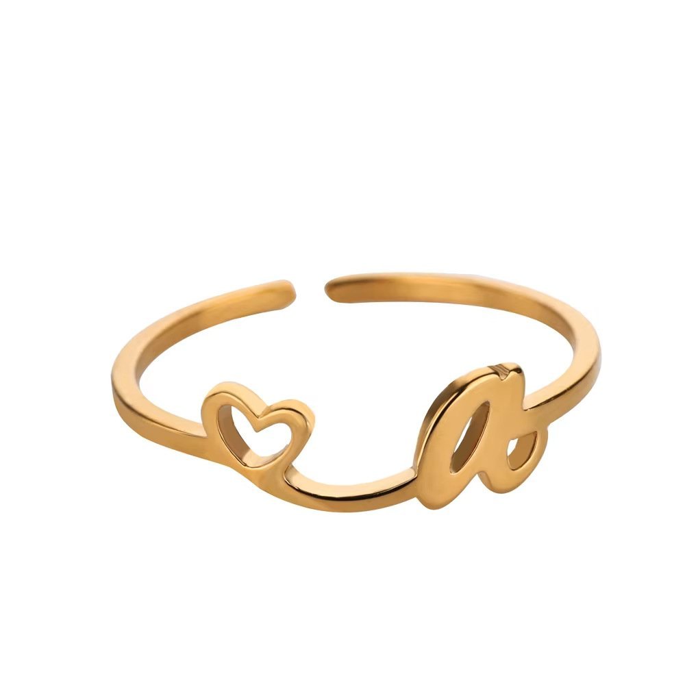 Minimal Gold Plated Initial Letter Adjustable Ring - Image 4
