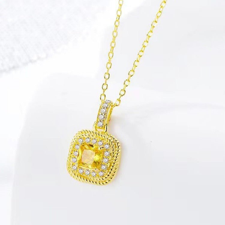 Vintage Cushion-Cut Yellow Crystal Halo Necklace - Image 4