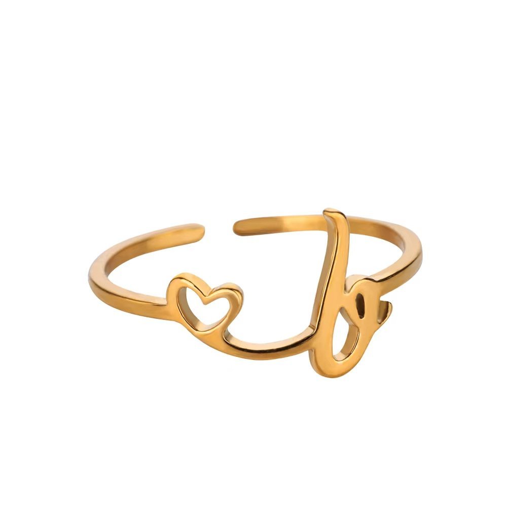 Minimal Gold Plated Initial Letter Adjustable Ring - Image 5