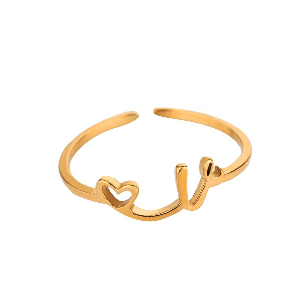 Minimal Gold Plated Initial Letter Adjustable Ring - Image 25