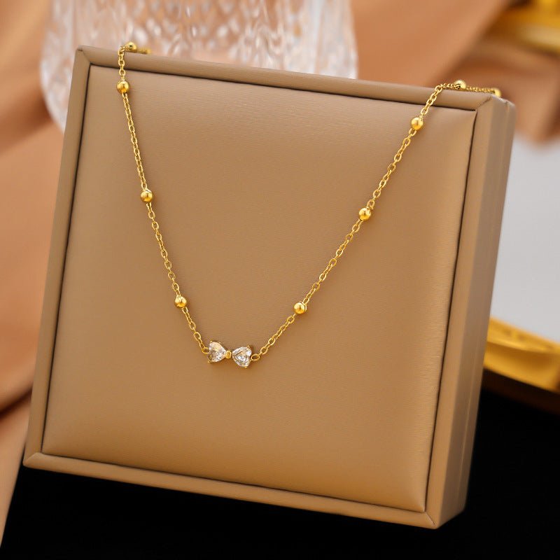 18K Gold Plated Bow & Bead Station Necklace - Image 5