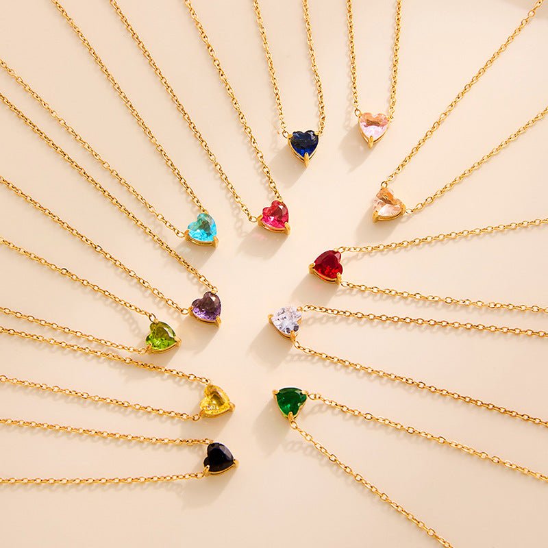 Heart Birthstone Dainty Pendant Necklace