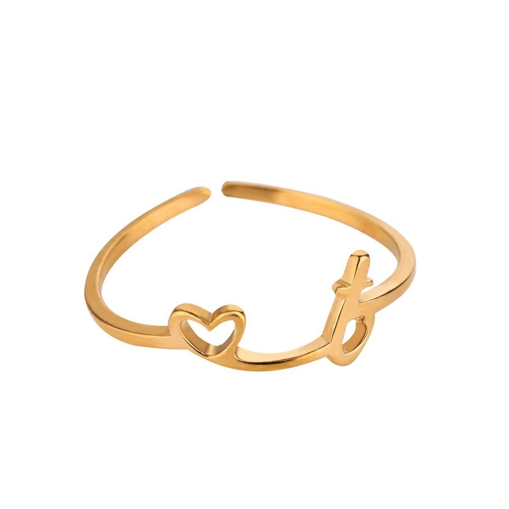 Minimal Gold Plated Initial Letter Adjustable Ring - Image 23