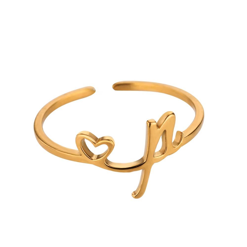Minimal Gold Plated Initial Letter Adjustable Ring - Image 19