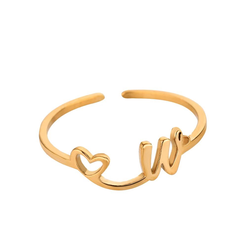 Minimal Gold Plated Initial Letter Adjustable Ring - Image 26